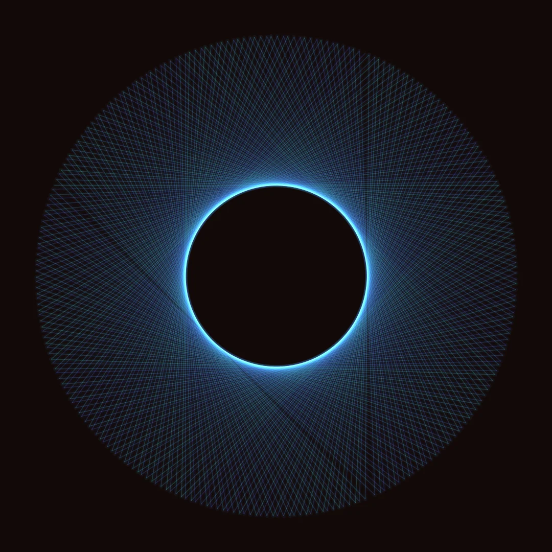 A glowing blue ring of straight lines around a black centre